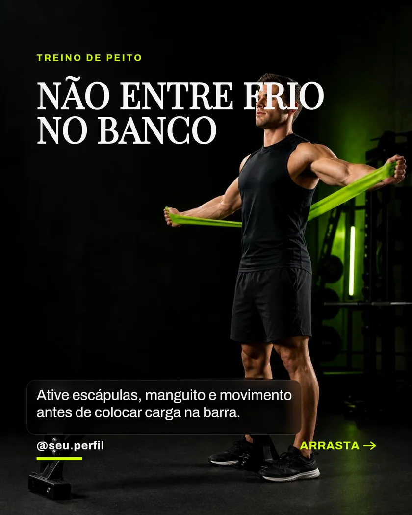 Capa do carrossel "Ombro pronto para o supino" (musculação) gerado no SequenceFit