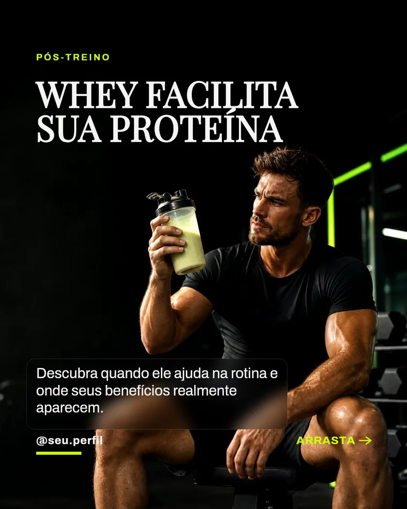 Capa do carrossel "Whey sem complicar" (nutrição) gerado no SequenceFit